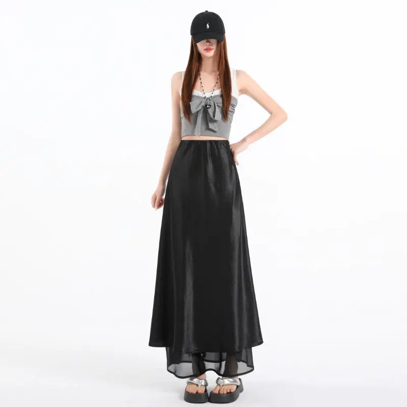 Satin Midi Skirt for Women, Summer 2026, Flowing, Slimming, Long, Elegant, Silky Fishtail Bodycon Skirt