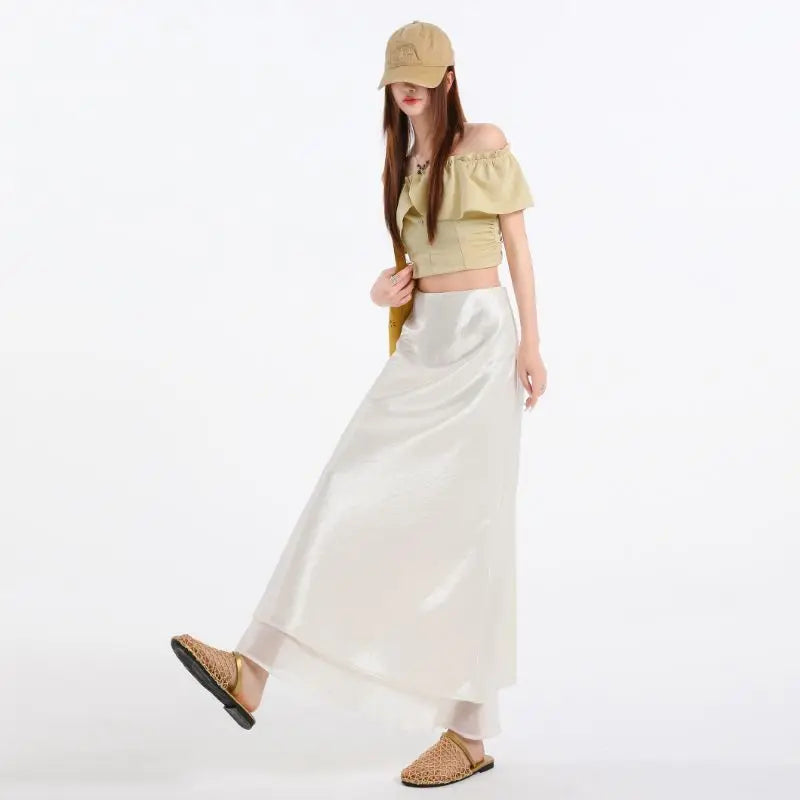 Satin Midi Skirt for Women, Summer 2026, Flowing, Slimming, Long, Elegant, Silky Fishtail Bodycon Skirt
