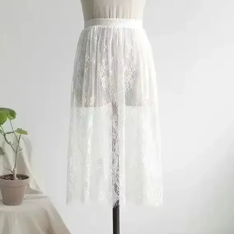 Underskirt Mini Skirt False Skirt Tail Blouse Hem Shirt Extender Women Short Petticoat  Korean Fashion Black White Lace Skirt