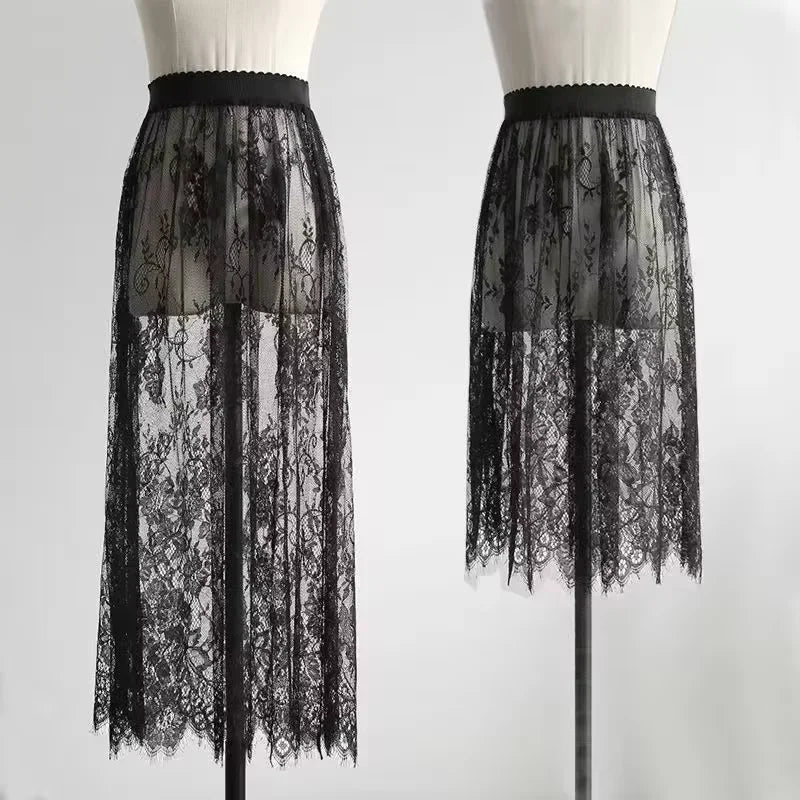 Underskirt Mini Skirt False Skirt Tail Blouse Hem Shirt Extender Women Short Petticoat  Korean Fashion Black White Lace Skirt