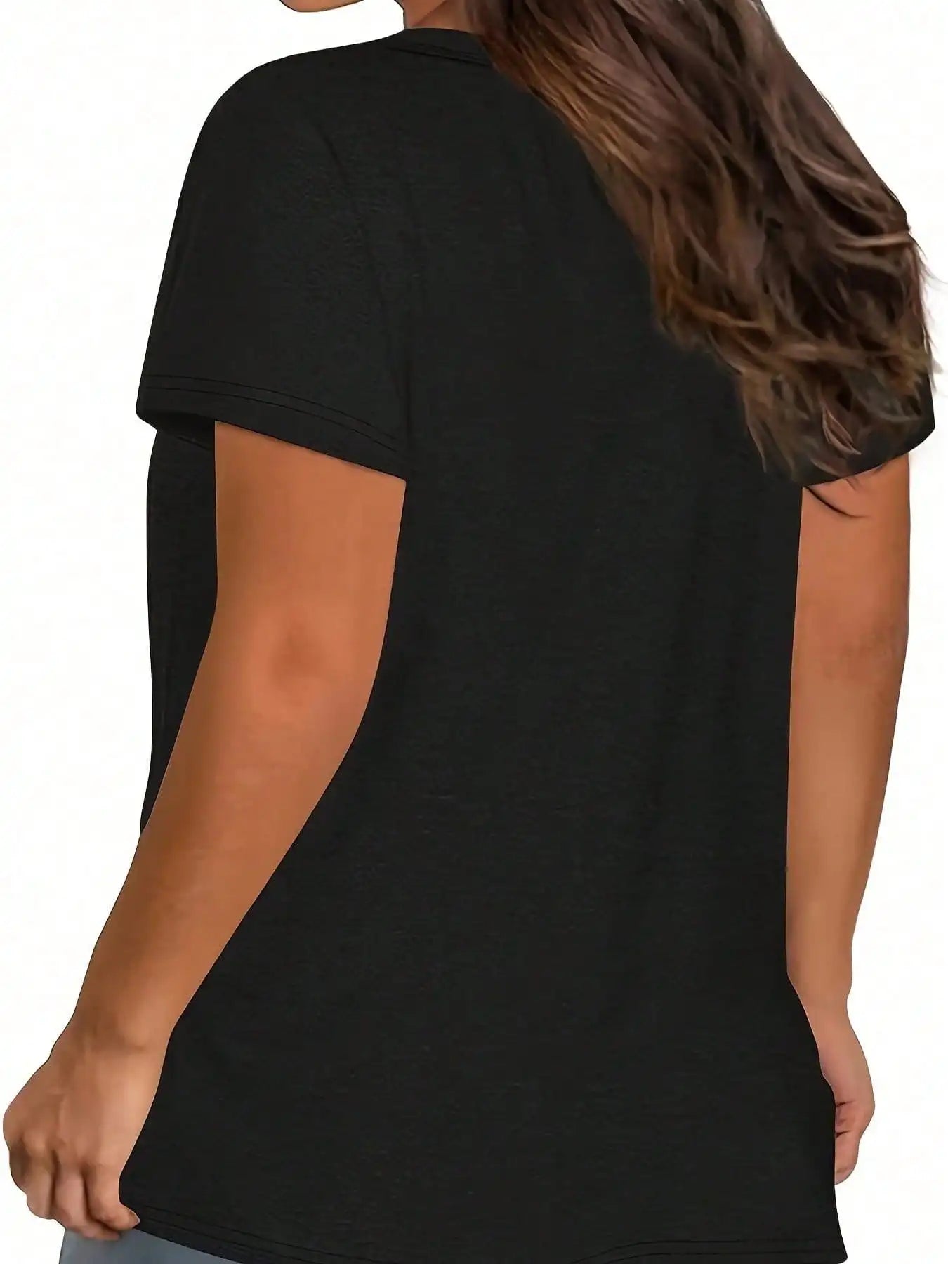 Plus Size Women's Black T-Shirt with Red Heart Design - Short Sleeve, Round Neck, Stretchy Polyester Blend, Machine Washable