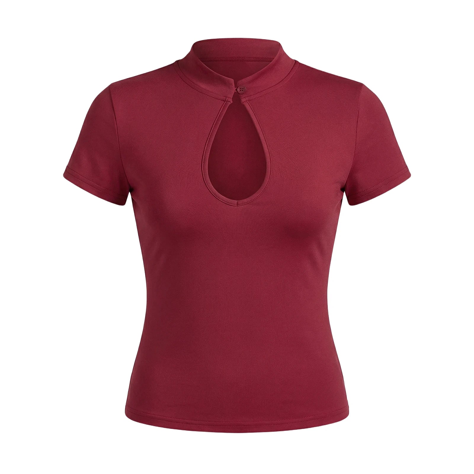 Keyhole Neck Cutout Going Out Crop Tops for Women Short Sleeve Button Front Fitted Shirt Sexy Collared Hollow Out T-shirts Tees