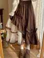 Qiukichonson Mid Long Skirt Women 2023 Patchwork Mesh Lolita Spring Summer High Waisted Ruffles Asymmetrical Maxi Skirt rok