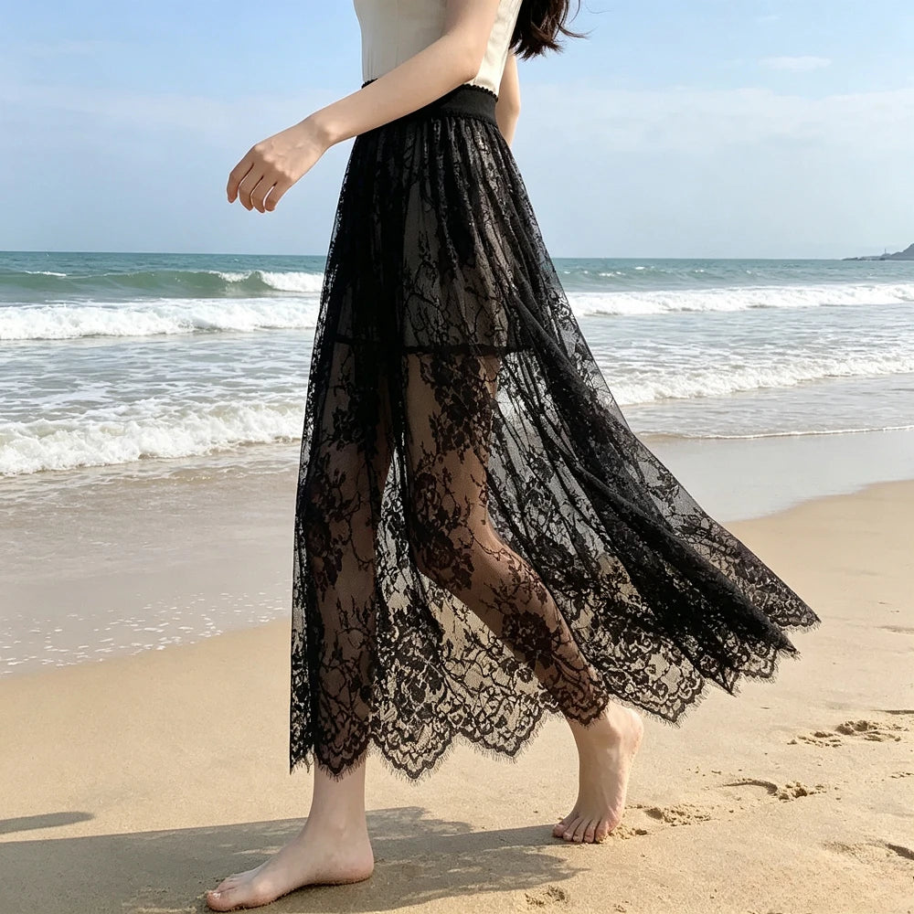Underskirt Mini Skirt False Skirt Tail Blouse Hem Shirt Extender Women Short Petticoat  Korean Fashion Black White Lace Skirt