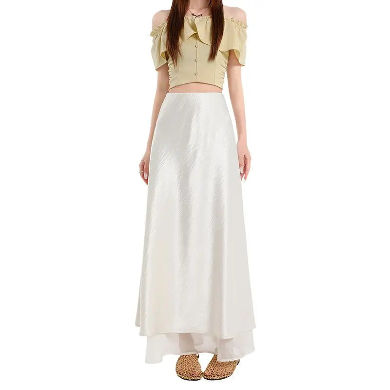 Satin Midi Skirt for Women, Summer 2026, Flowing, Slimming, Long, Elegant, Silky Fishtail Bodycon Skirt