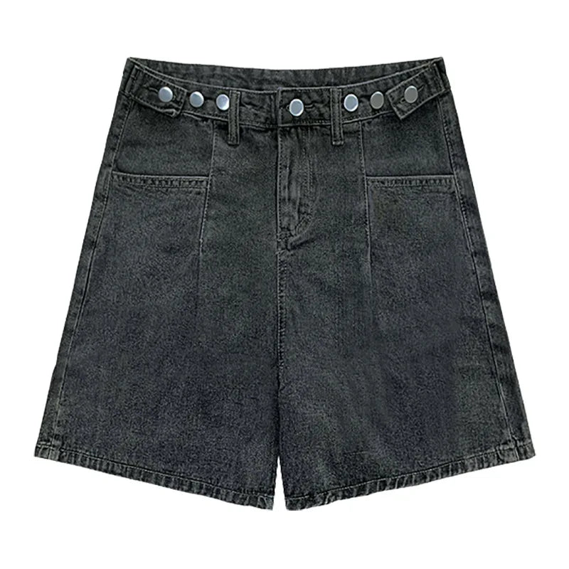 Women High Waist Denim Shorts 2024 Summer Wide Leg Straight Short Pants Vintage Streetwear Thin Female Casual Loose Jeans Shorts