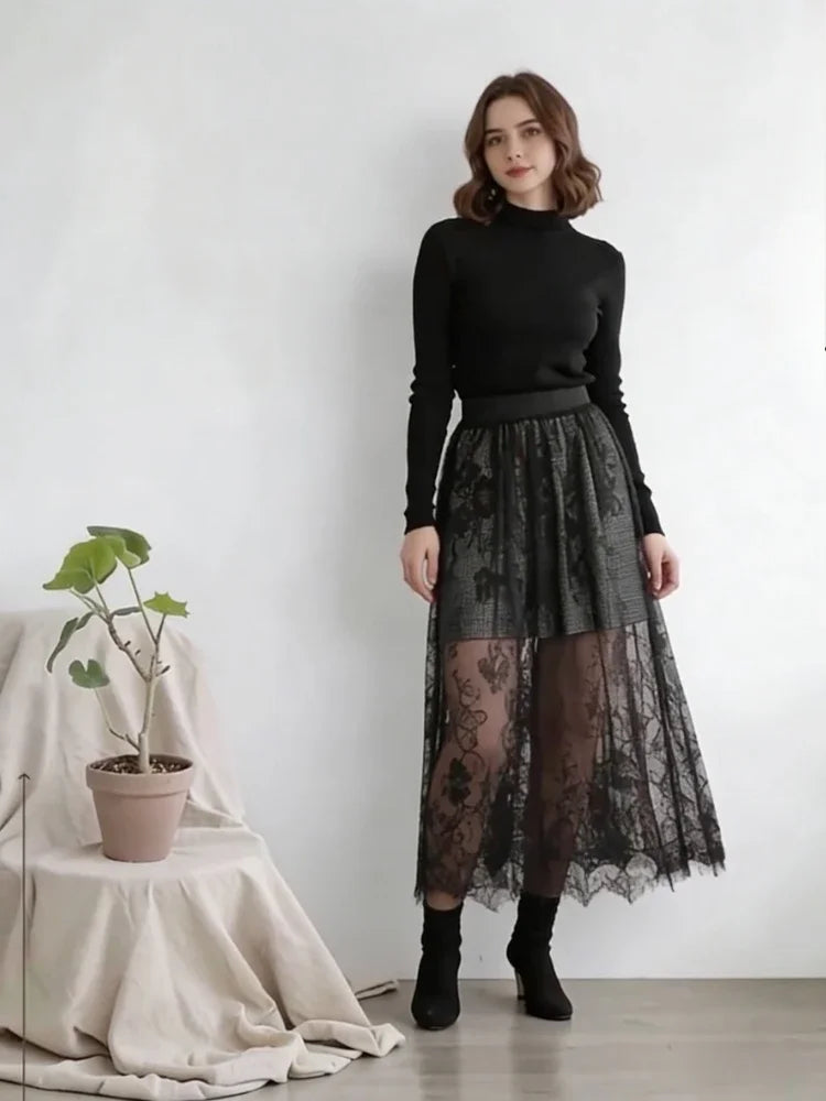 Underskirt Mini Skirt False Skirt Tail Blouse Hem Shirt Extender Women Short Petticoat  Korean Fashion Black White Lace Skirt