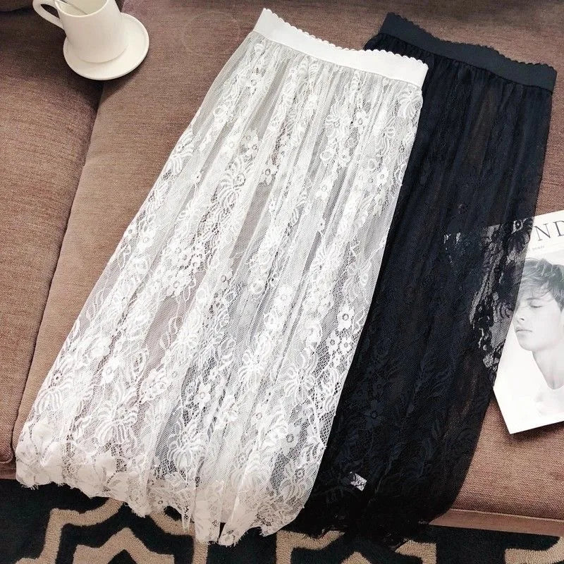 Underskirt Mini Skirt False Skirt Tail Blouse Hem Shirt Extender Women Short Petticoat  Korean Fashion Black White Lace Skirt