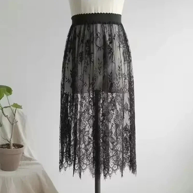Underskirt Mini Skirt False Skirt Tail Blouse Hem Shirt Extender Women Short Petticoat  Korean Fashion Black White Lace Skirt
