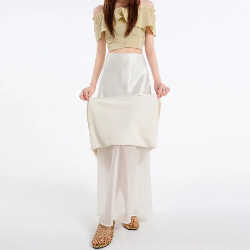 Satin Midi Skirt for Women, Summer 2026, Flowing, Slimming, Long, Elegant, Silky Fishtail Bodycon Skirt
