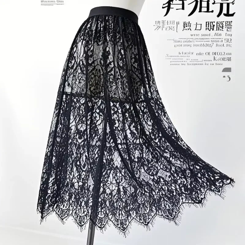 Underskirt Mini Skirt False Skirt Tail Blouse Hem Shirt Extender Women Short Petticoat  Korean Fashion Black White Lace Skirt