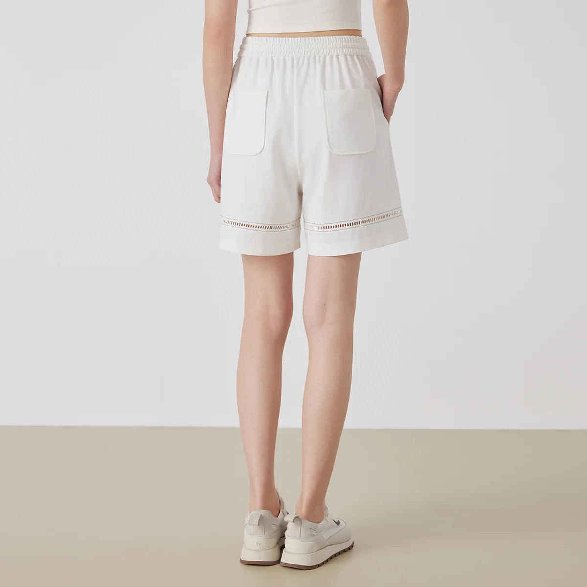 KW9513247 Women's Comfortable Elastic Waist Strap Solid Color Mixed Cotton Shorts